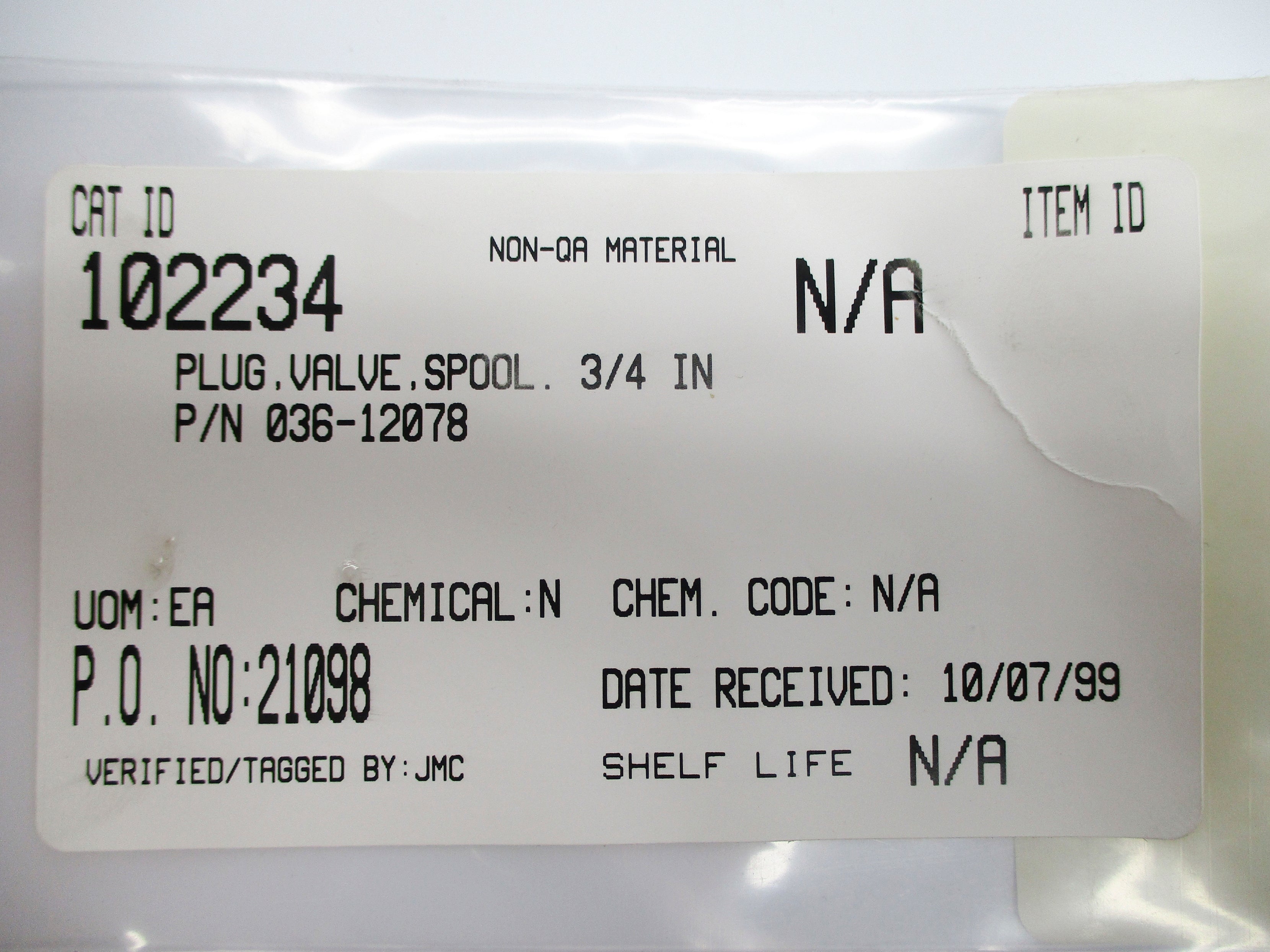 PLUG VALVE SPOOL 036-12078 3/4" NSNP