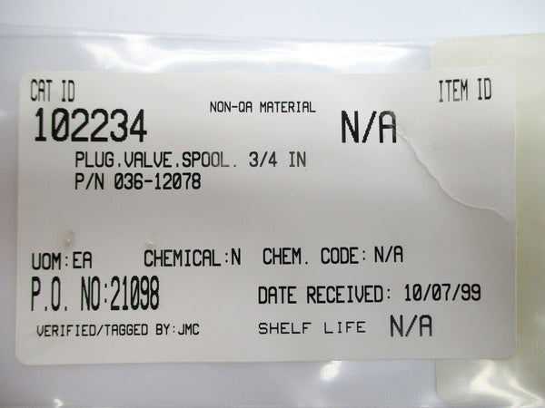 PLUG VALVE SPOOL 036-12078 3/4" NSNP