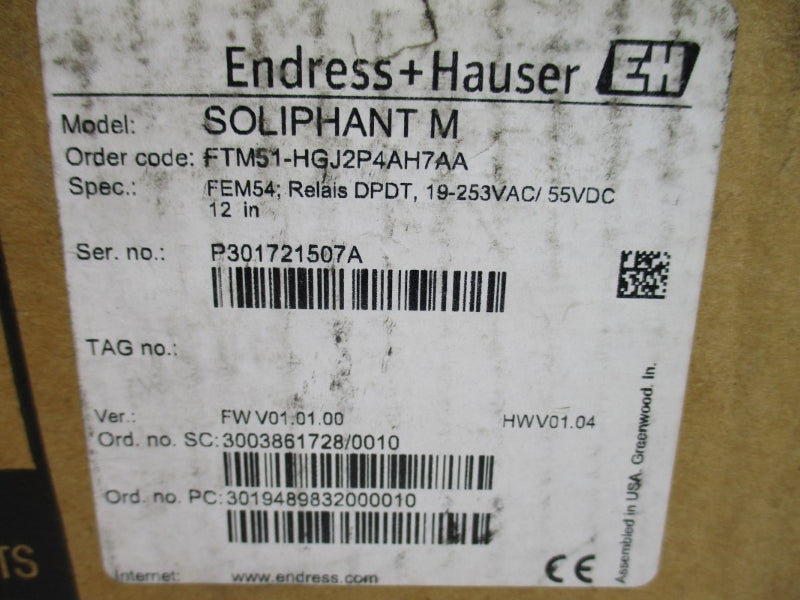ENDRESS+HAUSER FTM51-HGJ2P4AH7AA 19-253VAC/55VDC 6A 12" NSMP