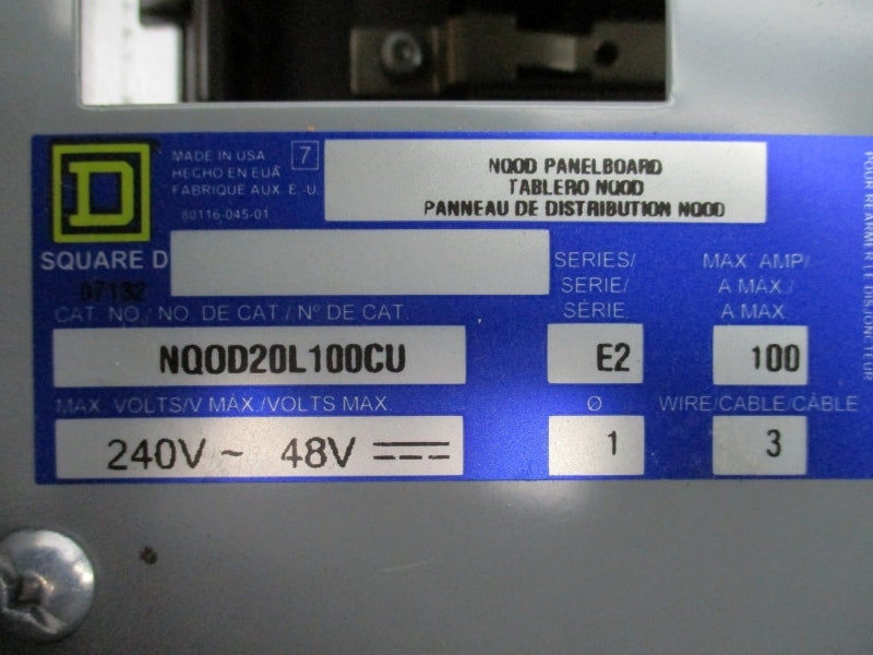 SQUARE D NQOD20L100CU SER. E2 240V 100A NSMP
