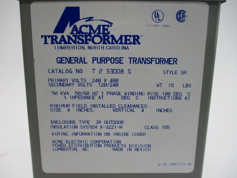 ACME TRANSFORMER T-2-53008-S 240/480V NSMP