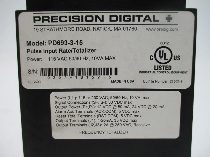 PRECISION DIGITAL PD693-3-15 115VAC 2A NSMP