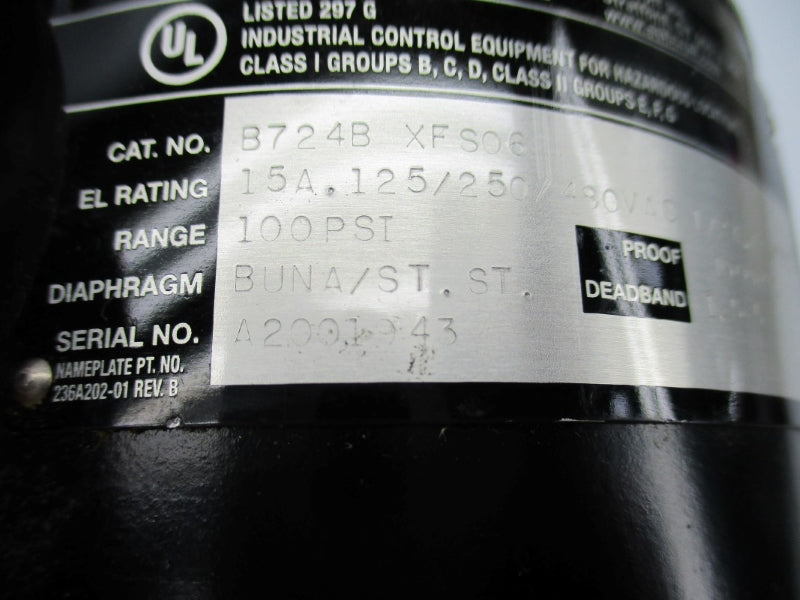 ASHCROFT B724BXFS06 125/250/480VAC 15A 100PSI NSMP