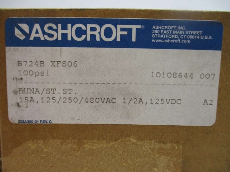 ASHCROFT B724BXFS06 125/250/480VAC 15A 100PSI NSMP
