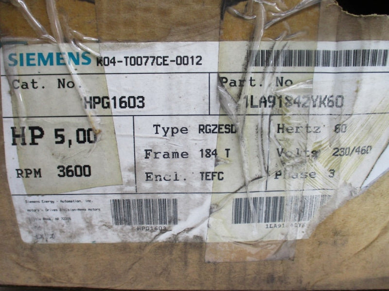 SIEMENS 1LA91842YK60 HPG1603 230/460V 11.6/5.8A NSMP