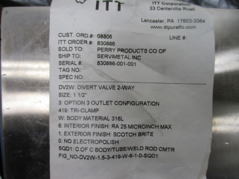 ITT PURE-FLO 1.5-316L-RA25MAX 60PSI STAINLESS VALVE ASSEMBLY NSMP
