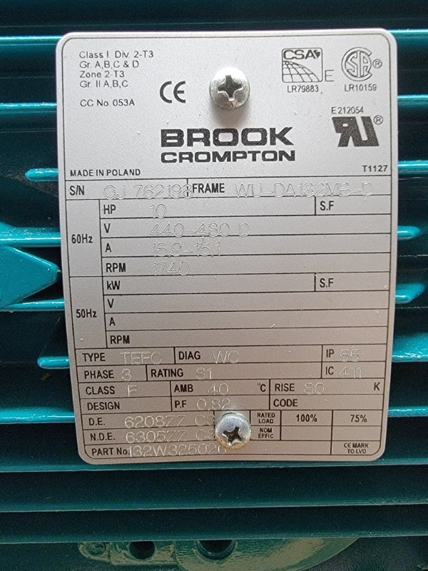 BROOK CROMPTON WU-DA132MB-D 132W325026 440-480V 15.9-15.1A NSMP
