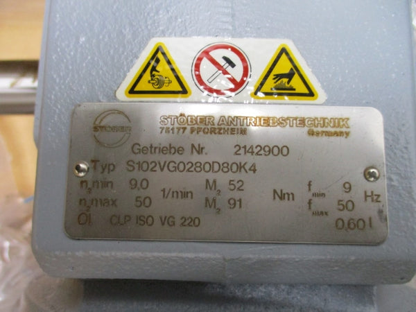 STOBER S102VG0280D80K4 2142900 W/ VEM MOTORS B21R80K4 1040825001204H 230/400V 2.8/1.6A NSMP