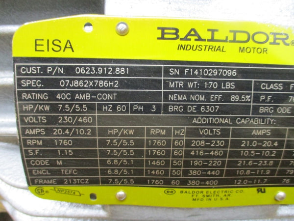 BUSCH RA0165D5061102 W/ BALDOR 0623.912.881 230/460V 20.4/10.2A NSMP