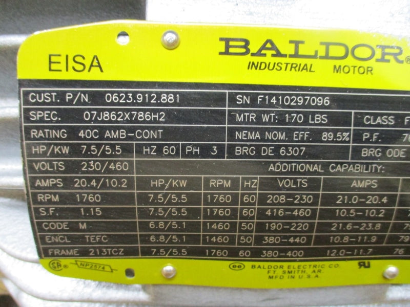 BUSCH RA0165D5061102 W/ BALDOR 0623.912.881 230/460V 20.4/10.2A NSMP