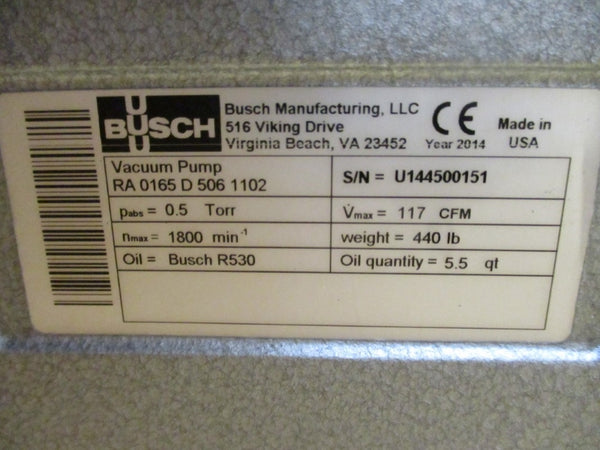 BUSCH RA0165D5061102 W/ BALDOR 0623.912.881 230/460V 20.4/10.2A NSMP