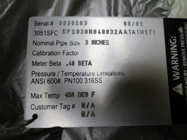 ROSEMOUNT 3051SFCDPS030N040032AA1A1M5T1 450'F 3" NSMP