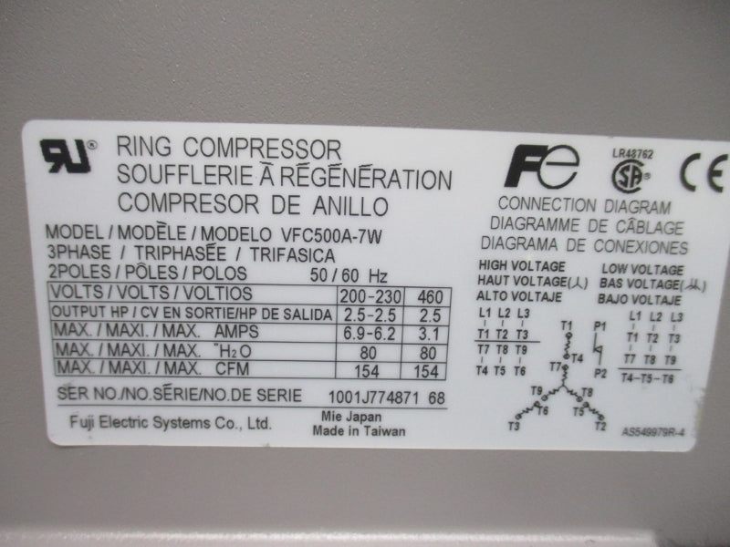 FUJI ELECTRIC VFC500A-7W 200-230/460V 6.9-6.2/3.1A NSMP