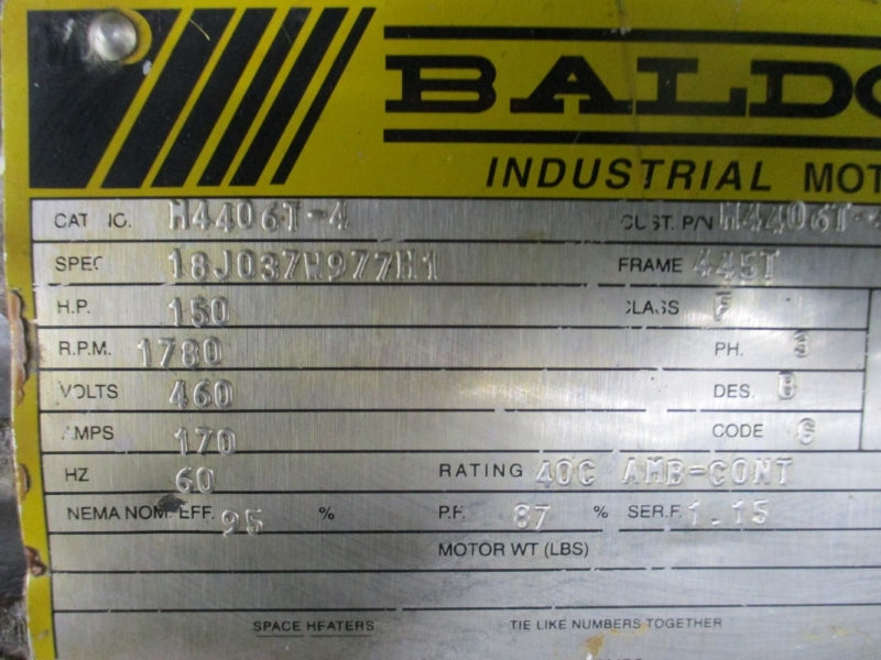 BALDOR M4406T-4 150 HP 445T FRAME 1780 RPM 460V 170A NSNP