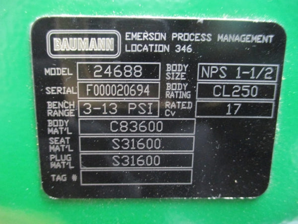 BAUMANN FISHER DVC2000 24688 30VDC 3-13PSI 1-1/2" NSNP