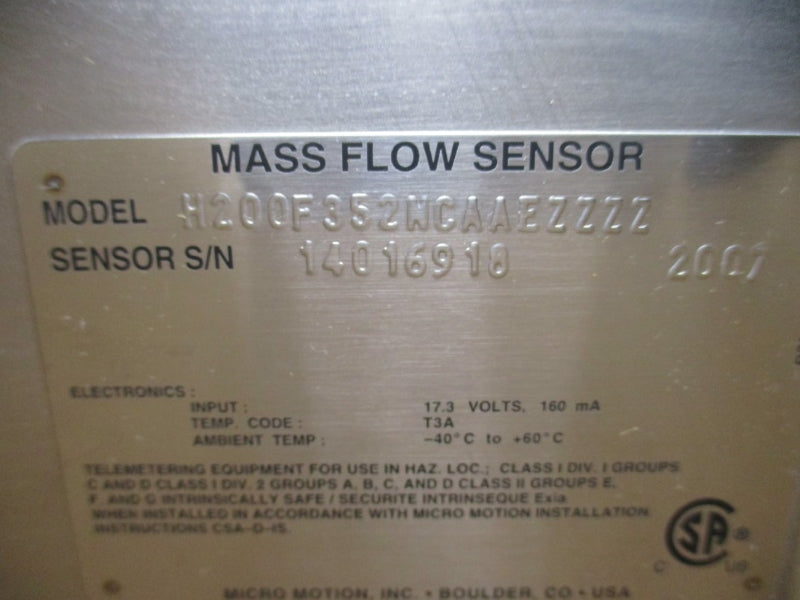 MICRO MOTION H200F352WCAAEZZZZ 17.3V -40'-+60'C NSMP