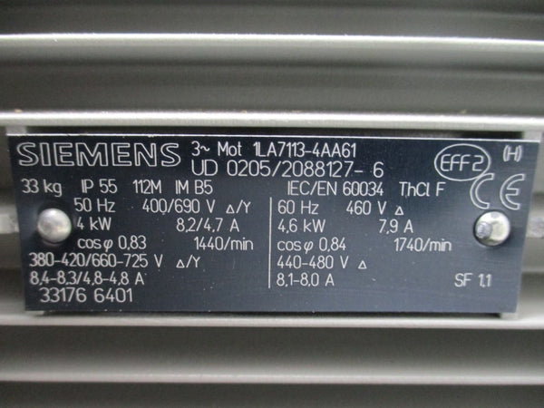 STERLING FLUID SYSTEMS LELA125AB.AAE.0A.0 W/ SIEMENS 0205/2088127-6 380-420/660-725V 8.4-8.3/4.8-4.8A NSNP