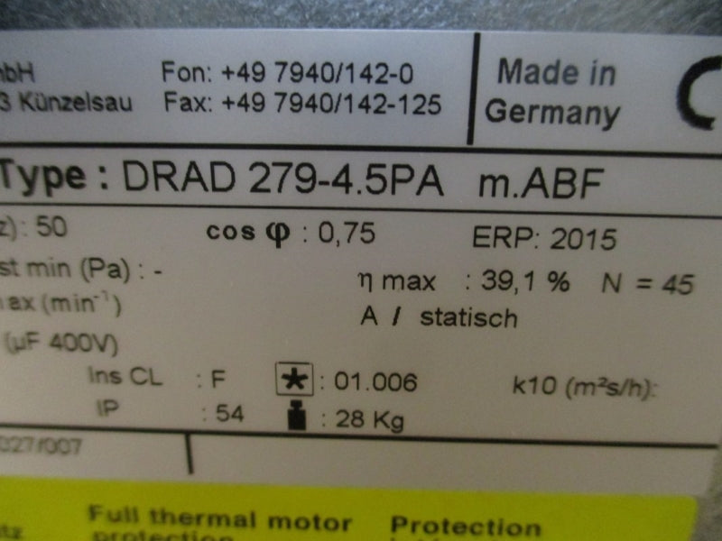 ROSENBERG BAUSCH+STROBEL C50-27940 DRAD279-4.5PA 400V 3.45A NSMP