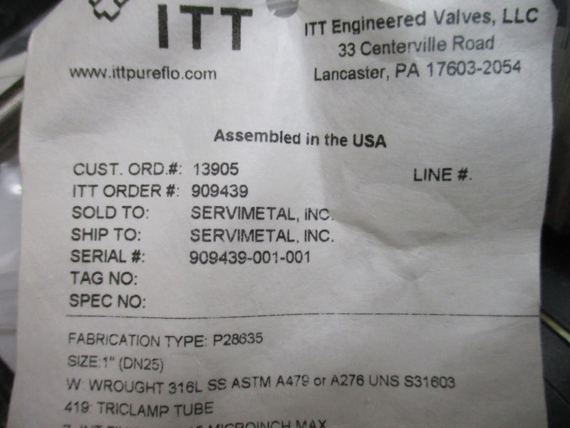 ITT EV400A08279600 P28635-1-W-419-7-1-4-TME-B209-HW3-TRWS-PR4-SR1 NSMP