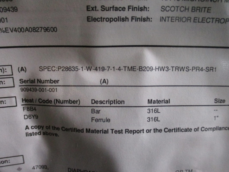 ITT EV400A08279600 P28635-1-W-419-7-1-4-TME-B209-HW3-TRWS-PR4-SR1 NSMP