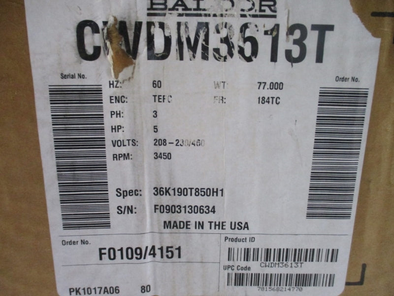 BALDOR CWDM3613T 208-230/460V 12.6-11.6/5.8A NSMP