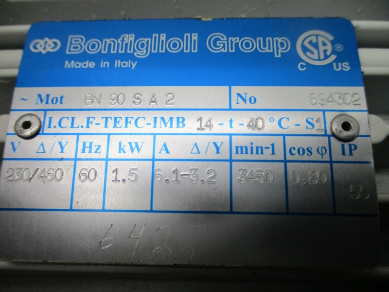 BONFIGLIOLI GROUP BN90SA2 694302 230/460V 6.1-3.2A NSNP