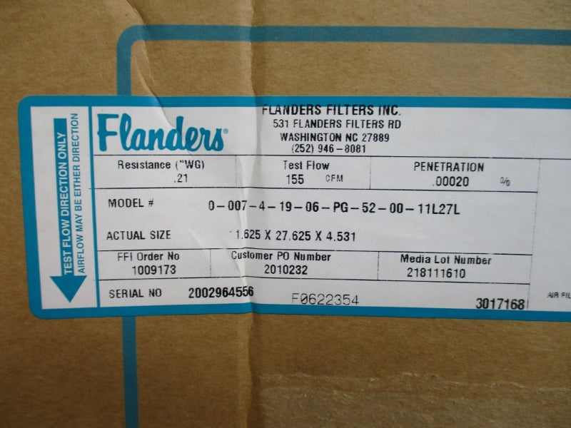 FLANDERS 0-007-4-19-06-PG-52-00-11L27L 1.625X27.625X4.531 NSMP