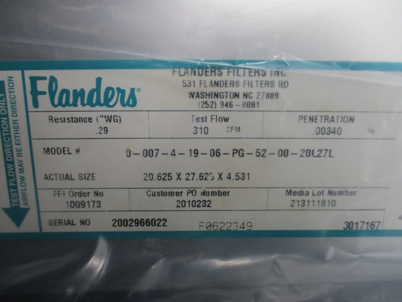 FLANDERS 0-007-4-19-06-PG-52-00-20L27L 20.625X27.625X4.531 NSMP