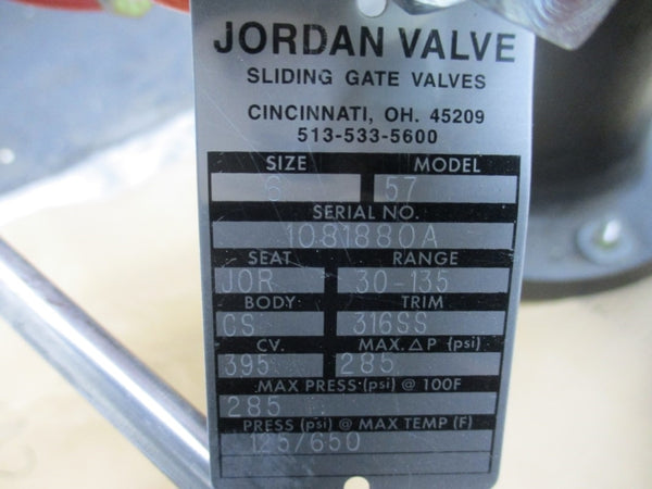 JORDAN VALVE MODEL 57 SIZE 6 316SS DC73108 73078003 285PSI 100'F NSNP