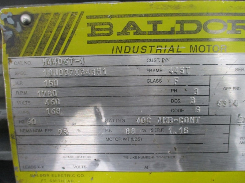 BALDOR M4406T-4 150 HP 445T 1780 RPM 460V 168A NSNP