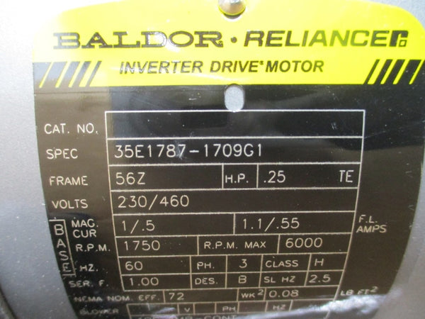 BALDOR 35E1787-1709G1 .25HP 1750 RPM 56Z 230/460V 1.1/.55A NSMP