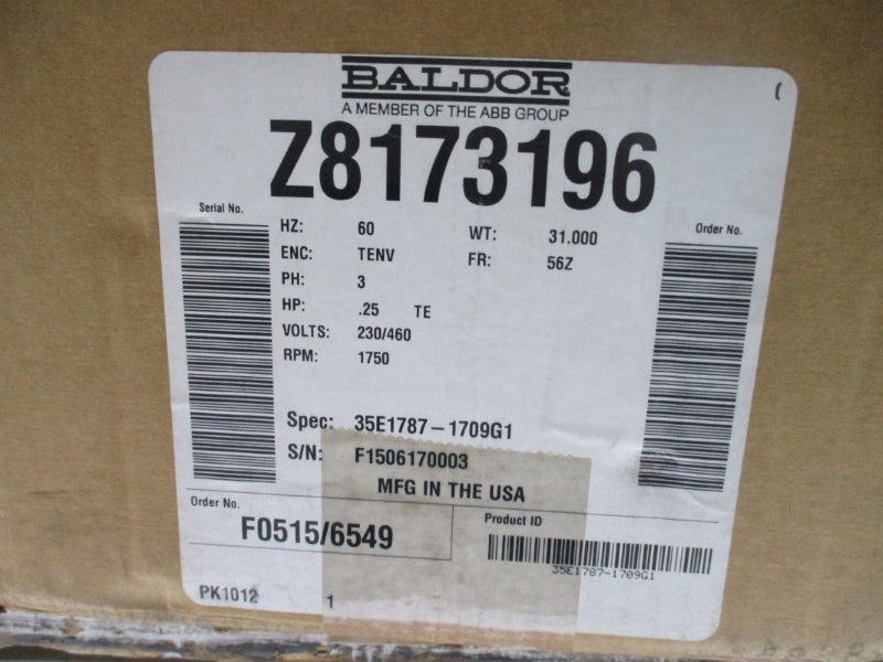 BALDOR 35E1787-1709G1 .25HP 1750 RPM 56Z 230/460V 1.1/.55A NSMP