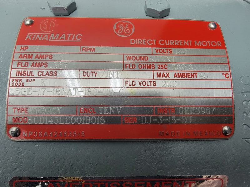 GENERAL ELECTRIC CD186ACY 5CD143LE001B016 180V 7.3A NSNP