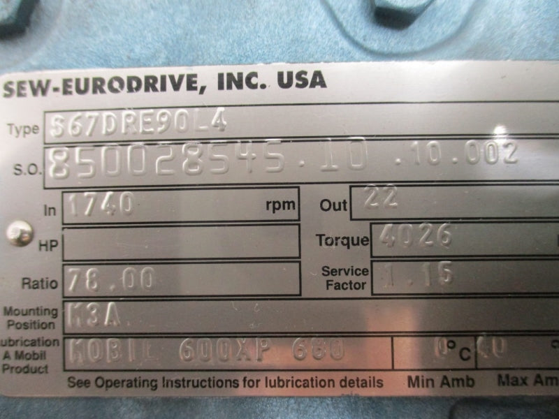 SEW-EURODRIVE S67DRE90L4 230/460V 5.70/2.85A NSNP