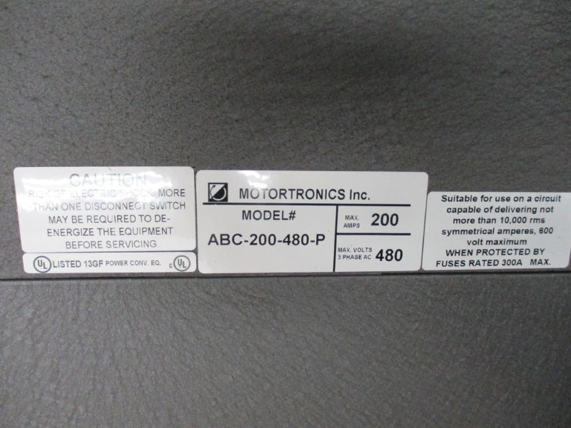 MOTORTRONICS ABC-200-480-E 480VAC 200A NSMP