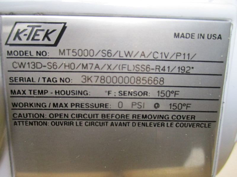 ABB K-TEK MT5000/S6/LW/A/C1V/P11/CW13D-S6/H0/M7A/X/(FL)SS6-R41/192* 150'F NSMP