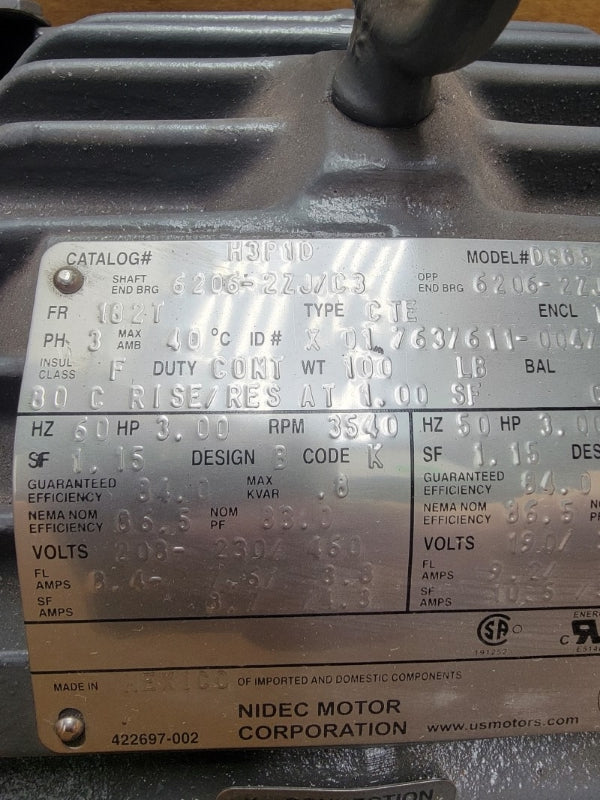 US MOTORS H3P1D 208-230/460V 8.4-7.6/3.8A NSMP