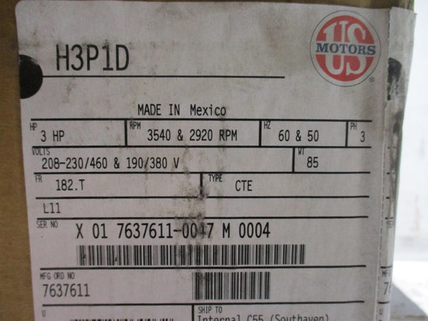 US MOTORS H3P1D 208-230/460V 8.4-7.6/3.8A NSMP
