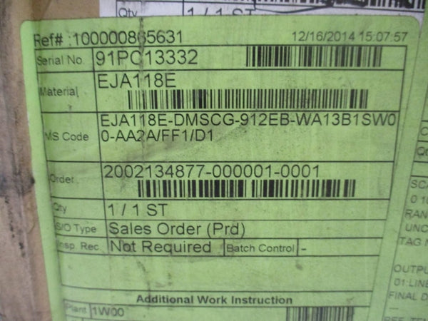 YOKOGAWA EJA118E-DMSCG-912EB-WA13B1SW00-AA2A/FF1/D1 10.5-42VDC NSMP