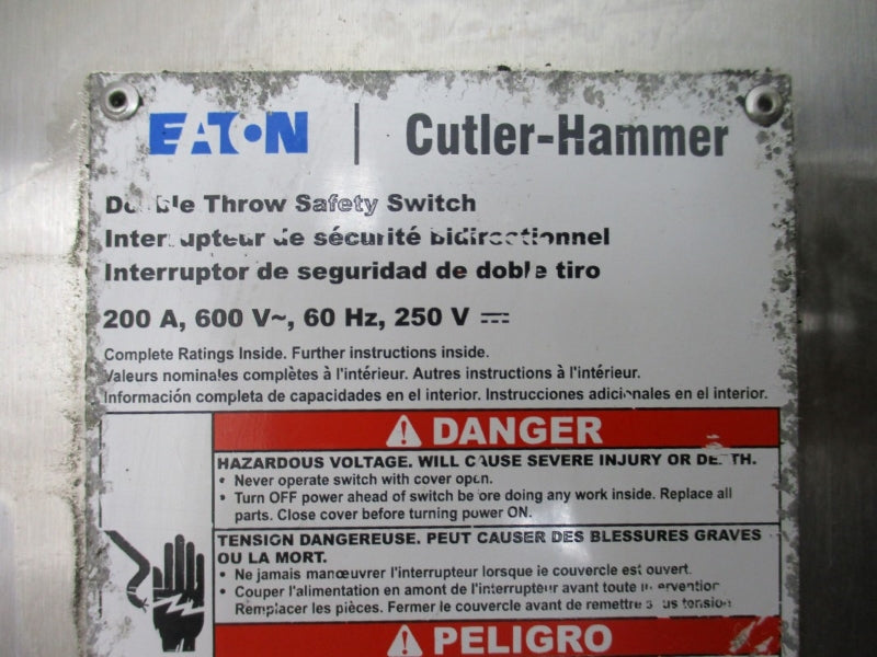 EATON DT464UWK 600VAC 200A DOUBLE THROW STAINLESS NSNP