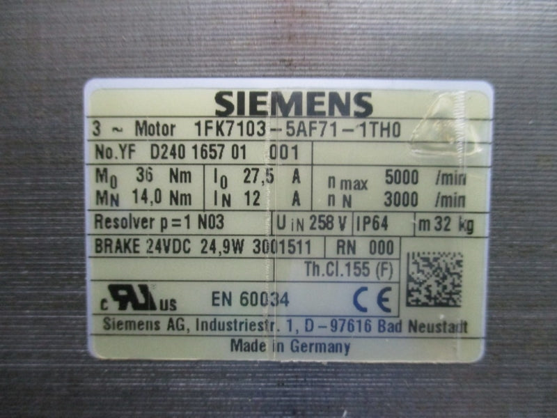 SIEMENS 1FK7103-5AF71-1TH0 24VDC 27.5A NSMP