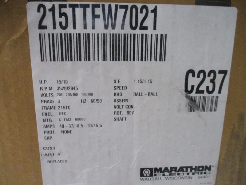 MARATHON ELECTRIC C237 FVD215TTFW7021ABL 208-230/460V 40-37/18.5A NSMP