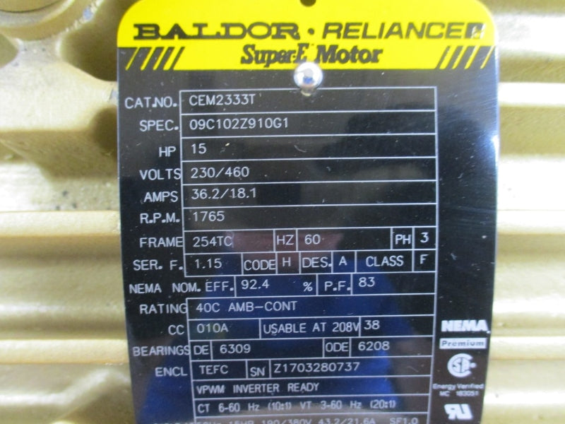 BALDOR CEM2333T 09C102Z910G1 230/460V 36.2/18.1A NSMP