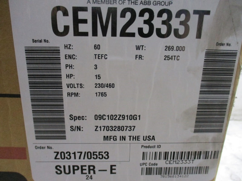 BALDOR CEM2333T 09C102Z910G1 230/460V 36.2/18.1A NSMP