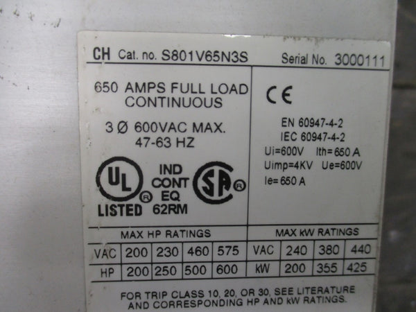 CUTLER HAMMER S801V65N3S 600VAC 650A NSMP