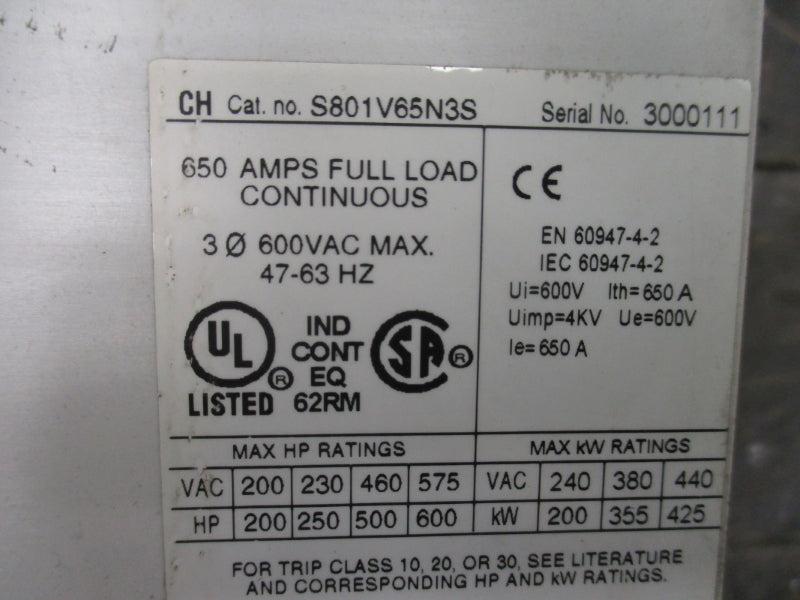 CUTLER HAMMER S801V65N3S 600VAC 650A NSMP