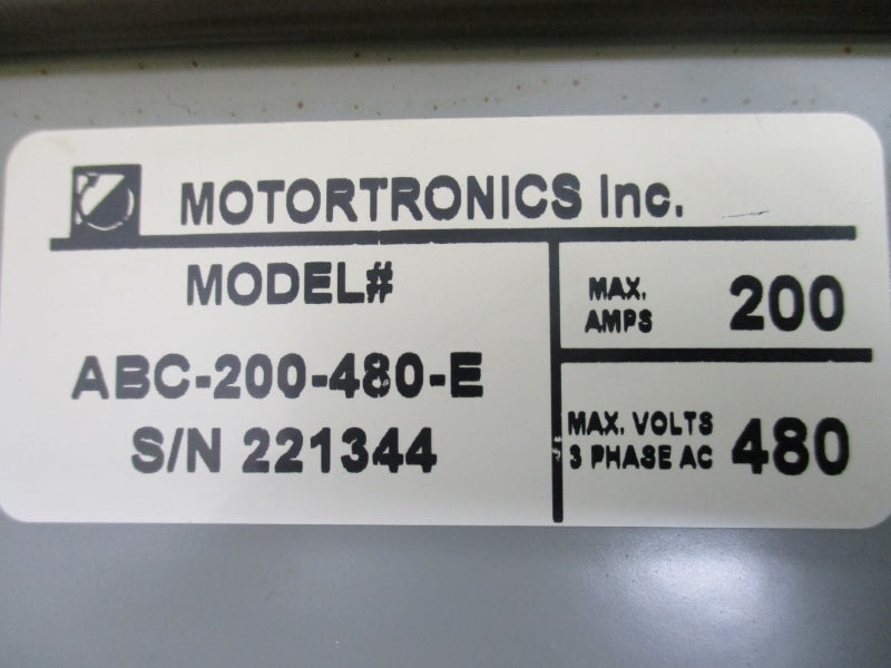 MOTORTRONICS ABC-200-480-E W/ SAGINAW CONTROL ENGINEERING SCE-24EL2012LP 480VAC 200A NSNP