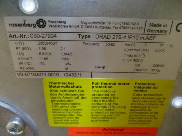 ROSENBERG BOSCH C90-27904 DRAD 279-4 230/400V 6.8/3.9A NSMP