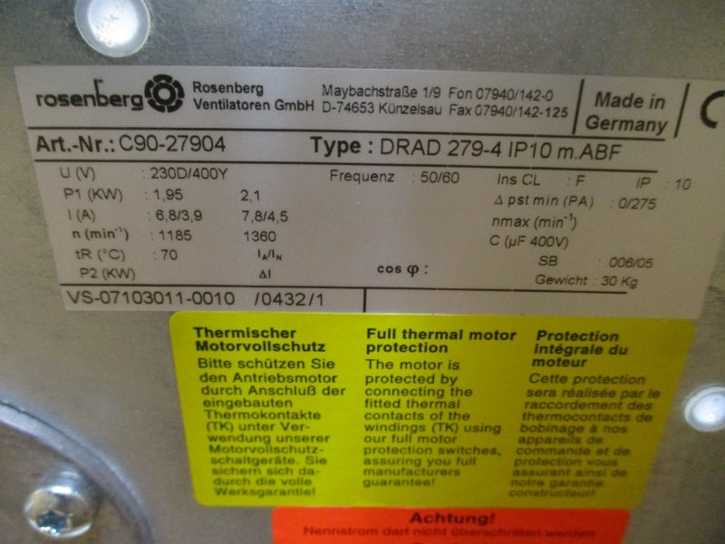 ROSENBERG BOSCH C90-27904 DRAD 279-4 230/400V 6.8/3.9A NSMP