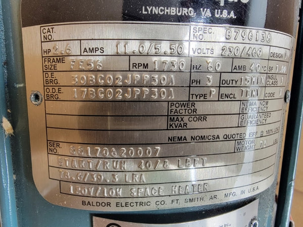 BALDOR ELECTRIC R-290-400-03R1 B796138 230/460V 11.0/5.50A NSMP